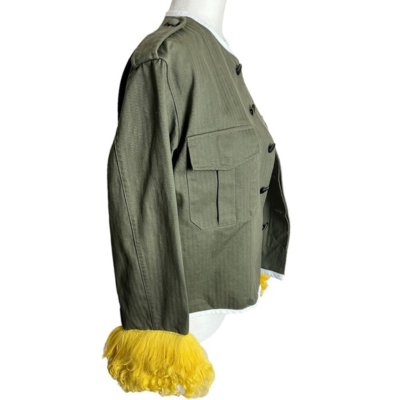 Harvey Faircloth Military Jacket with Leather Trim & Lamb Shearling Cuffs Small - Picture 6 of 17